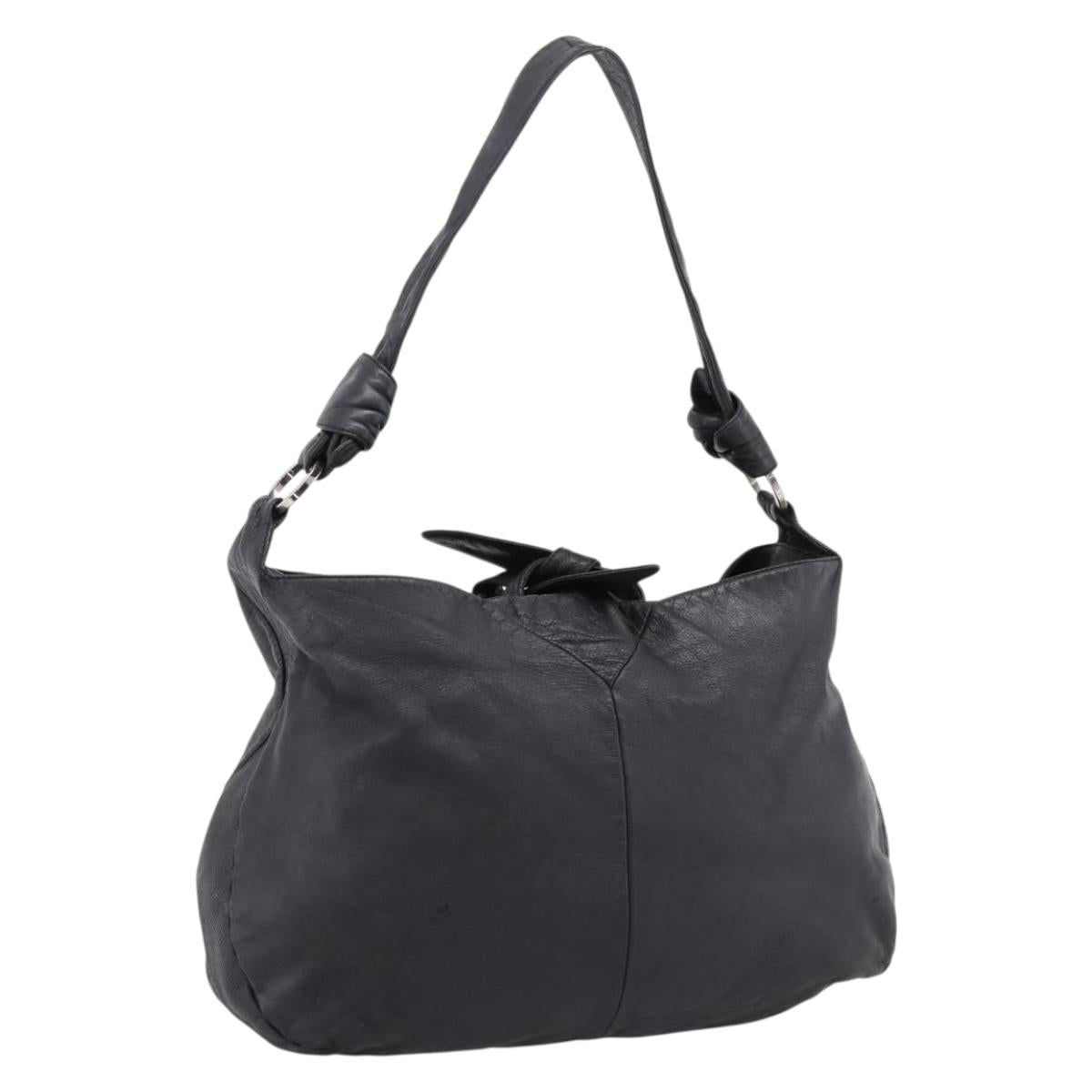 LOEWE Shoulder Bag Leather Black Silver Auth 201357