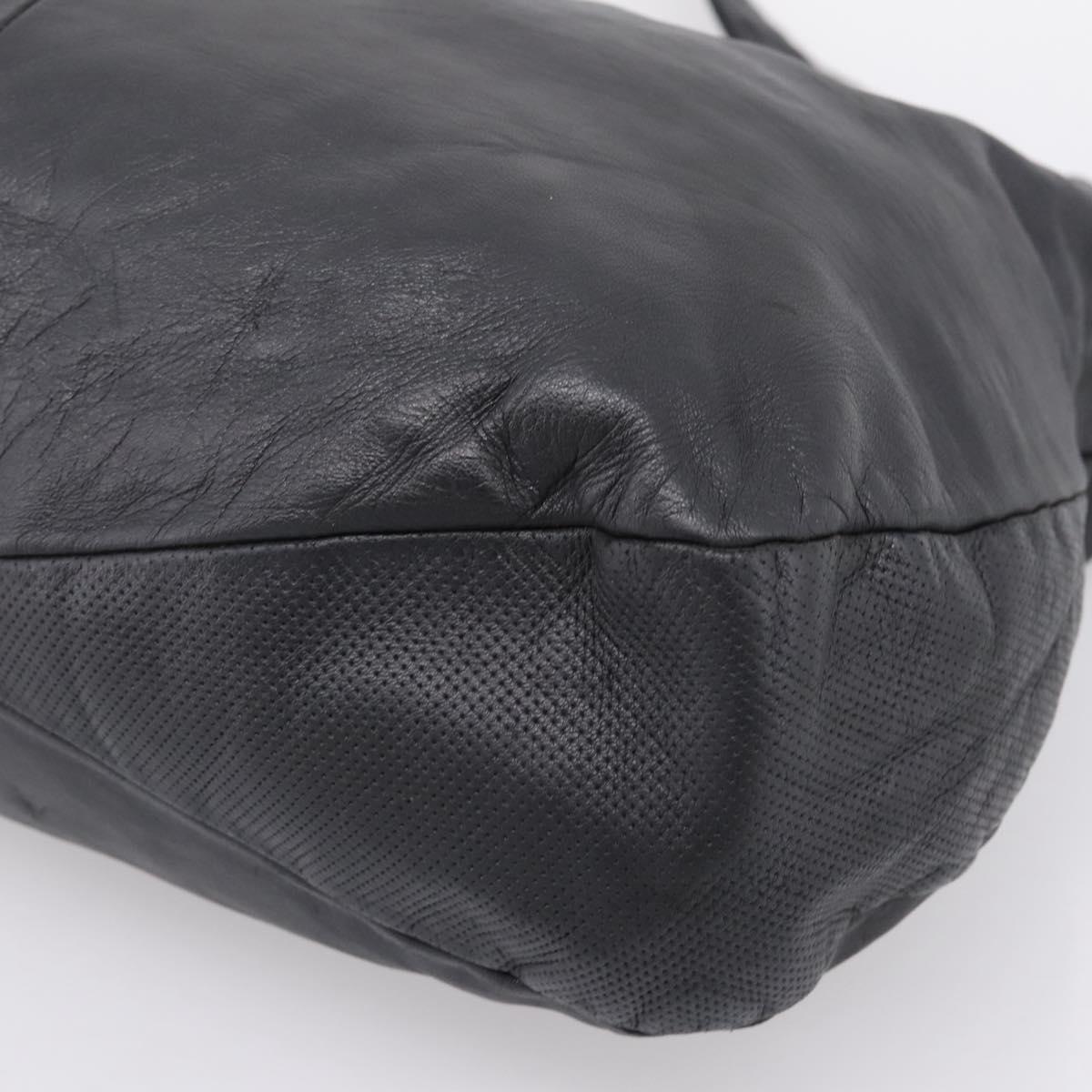 LOEWE Shoulder Bag Leather Black Silver Auth 201357