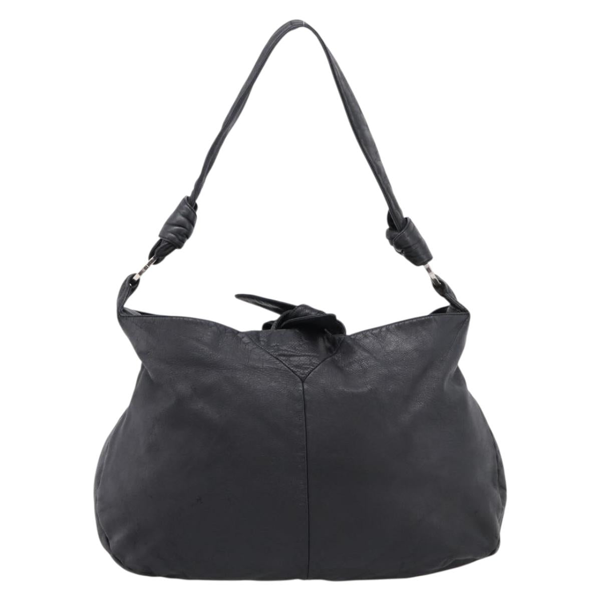 LOEWE Shoulder Bag Leather Black Silver Auth 201357