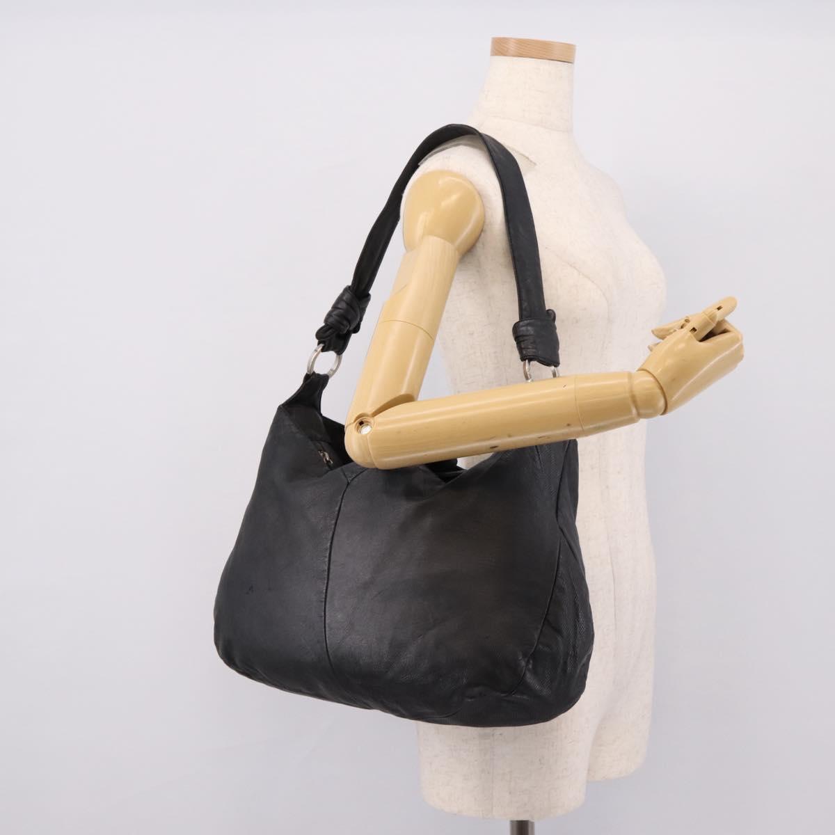 LOEWE Shoulder Bag Leather Black Silver Auth 201357
