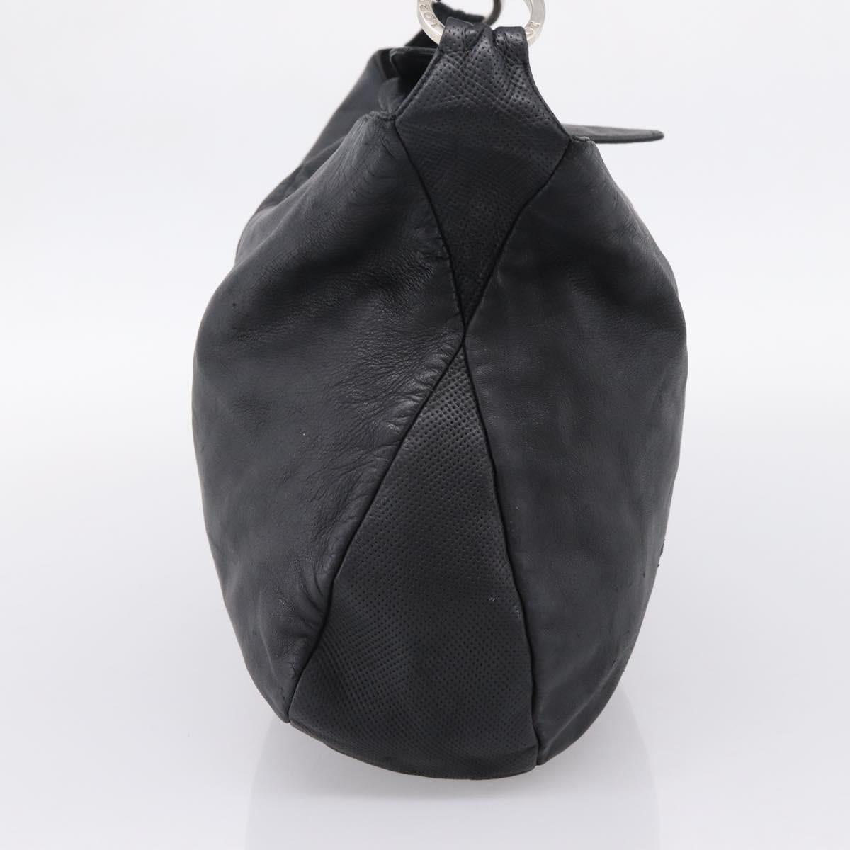 LOEWE Shoulder Bag Leather Black Silver Auth 201357