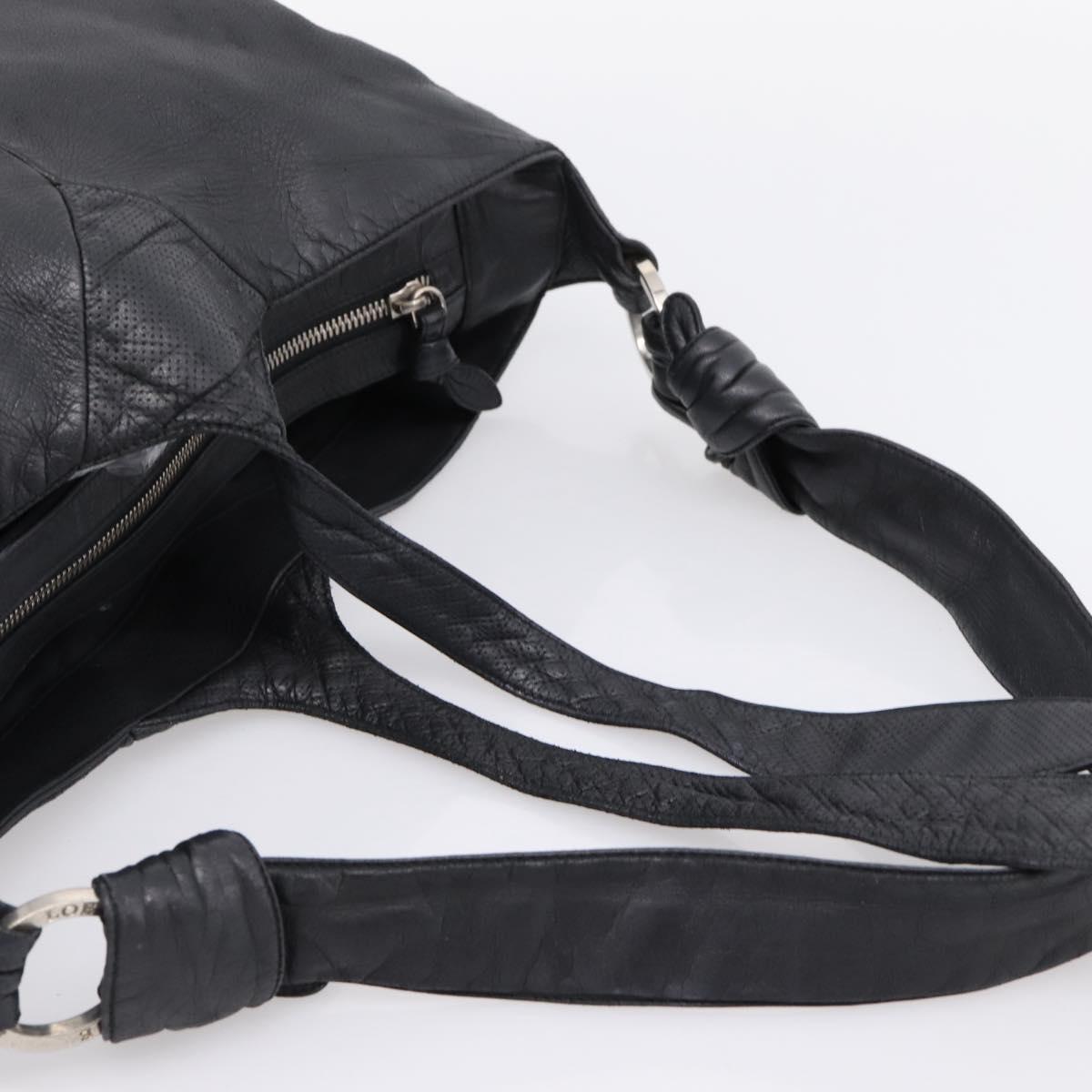 LOEWE Shoulder Bag Leather Black Silver Auth 201357