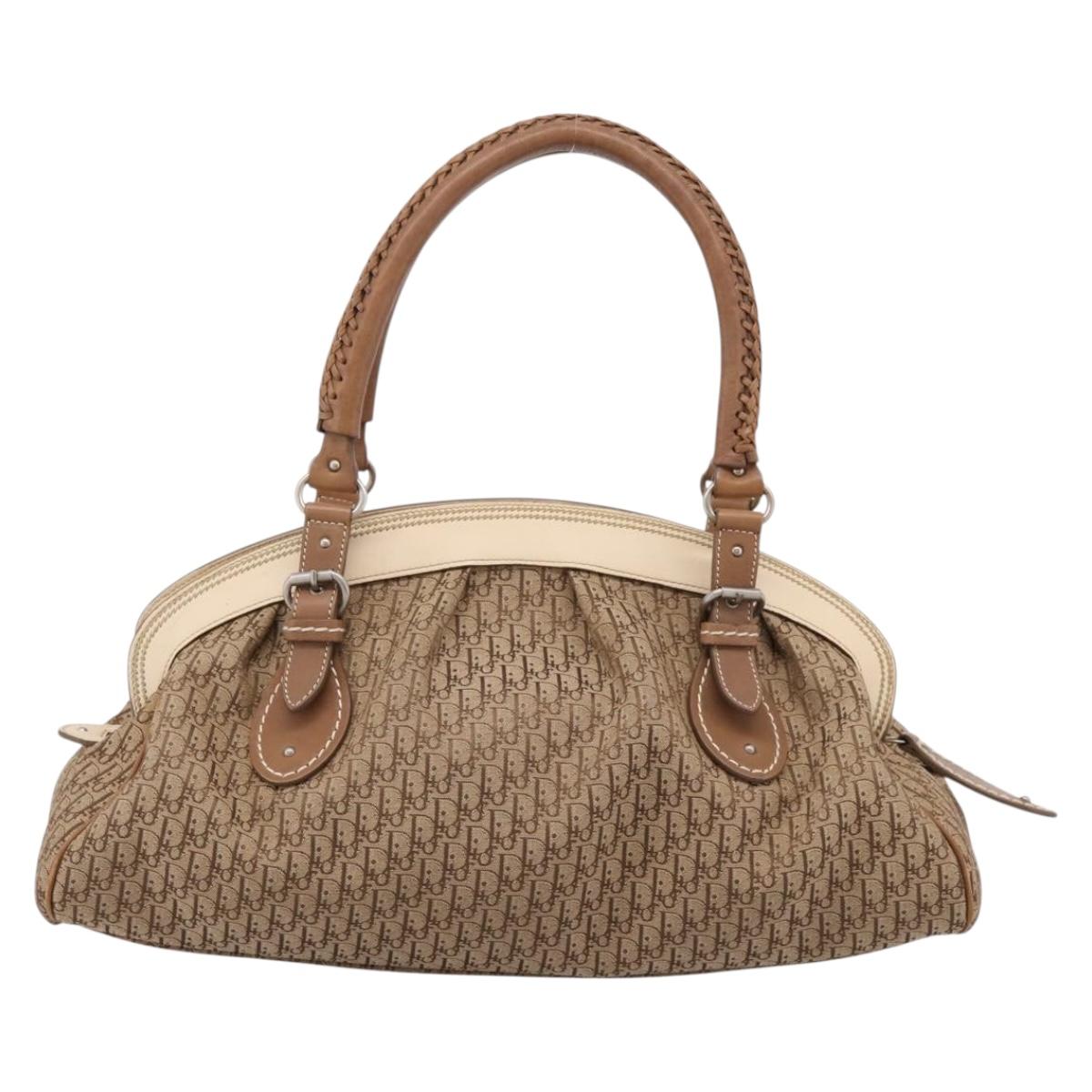 Christian Dior Street Chic Trotter Canvas Hand Bag Beige Silver Auth 201360A