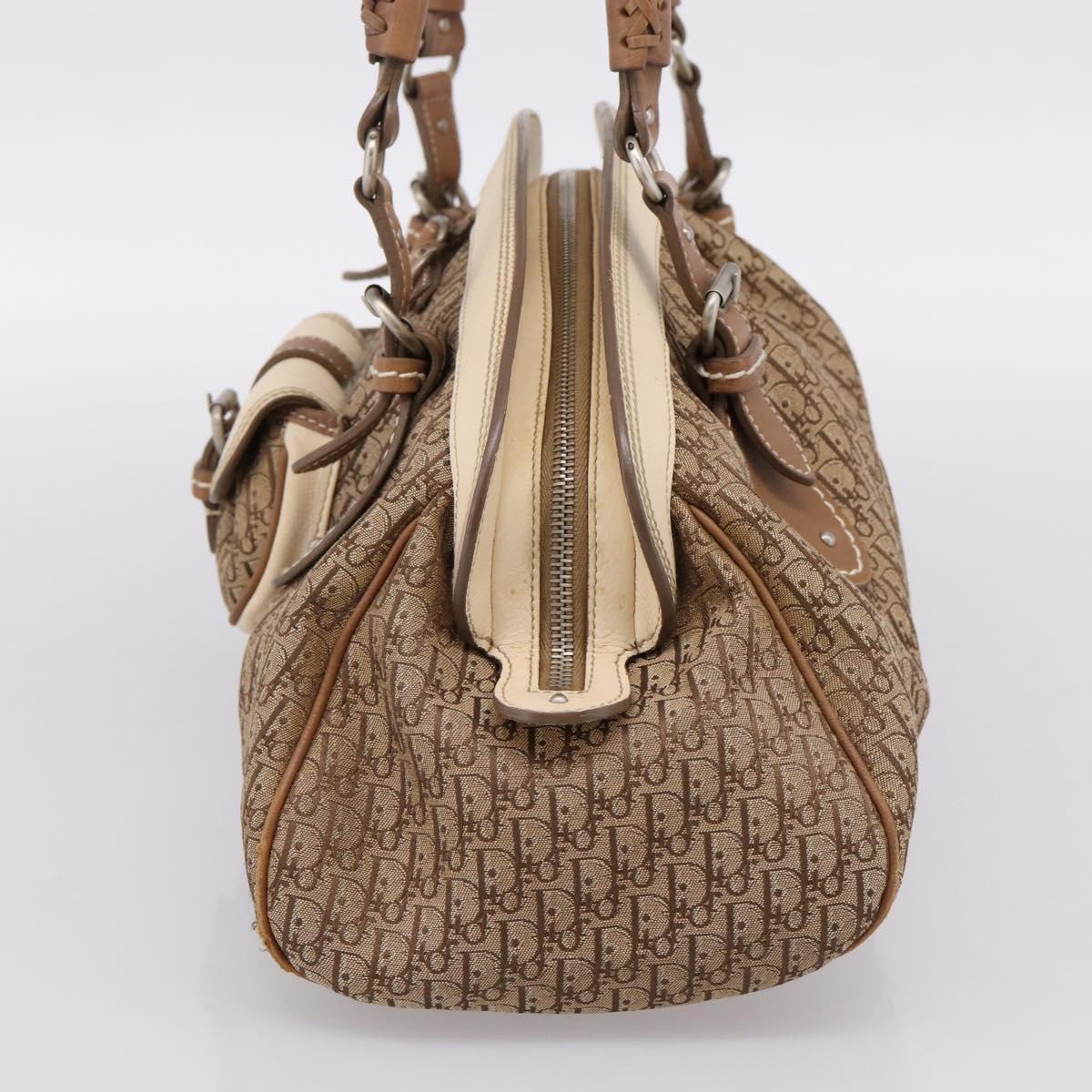 Christian Dior Street Chic Trotter Canvas Hand Bag Beige Silver Auth 201360A