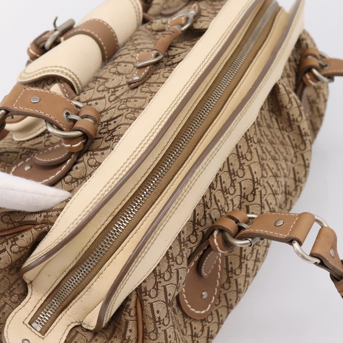 Christian Dior Street Chic Trotter Canvas Hand Bag Beige Silver Auth 201360A