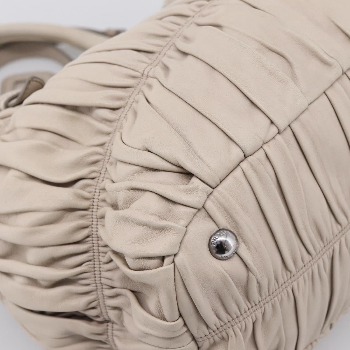 PRADA Gathered Hand Bag Leather 2way Beige Silver Auth 201361V