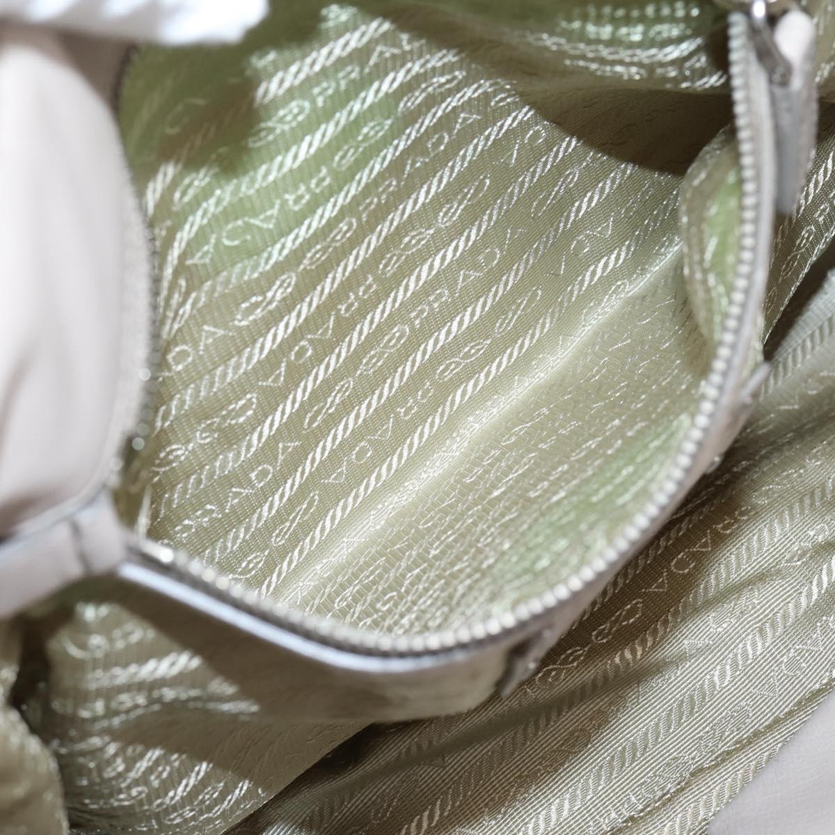 PRADA Gathered Hand Bag Leather 2way Beige Silver Auth 201361V