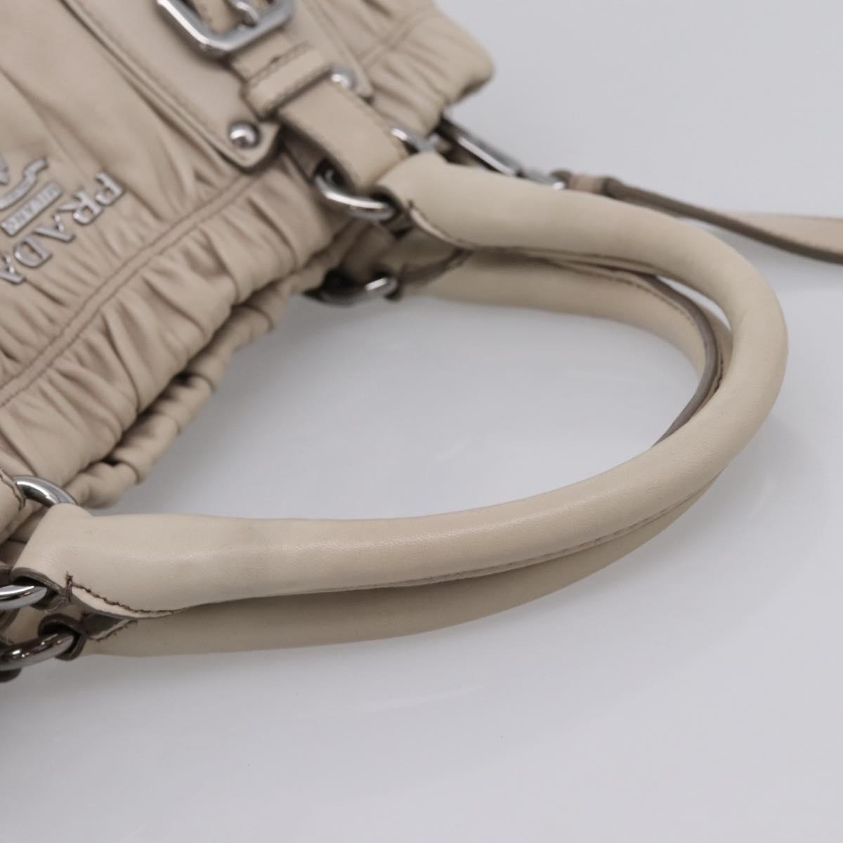 PRADA Gathered Hand Bag Leather 2way Beige Silver Auth 201361V