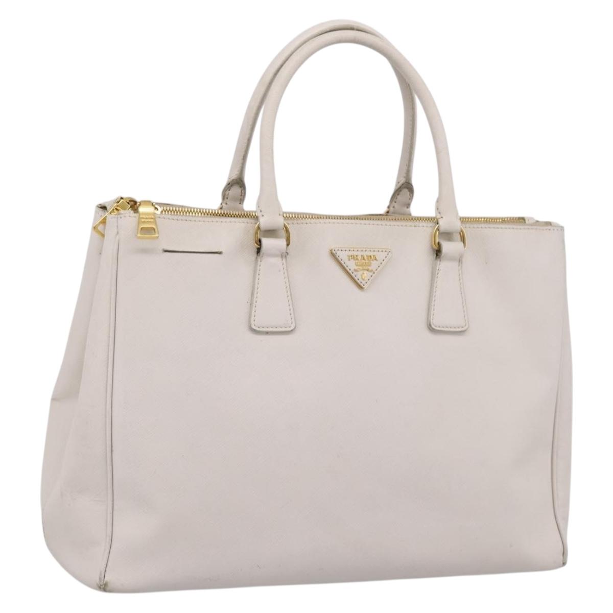 PRADA Galleria Hand Bag Saffiano leather White Gold Auth 201363