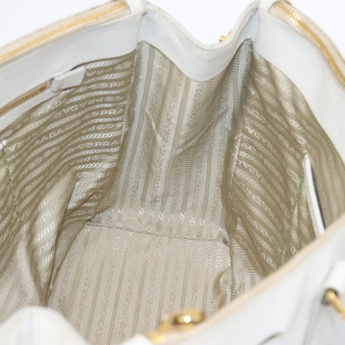 PRADA Galleria Hand Bag Saffiano leather White Gold Auth 201363