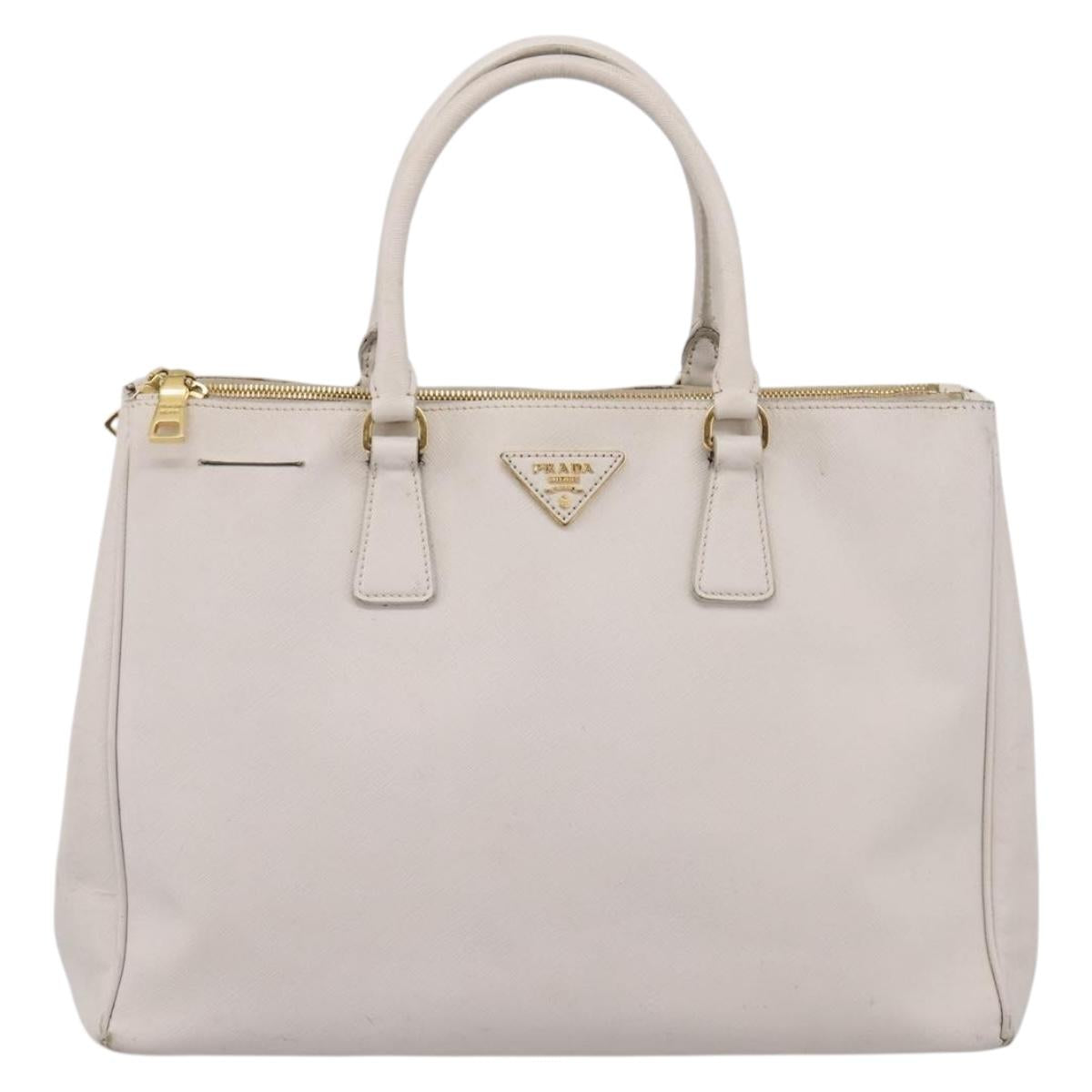 PRADA Galleria Hand Bag Saffiano leather White Gold Auth 201363