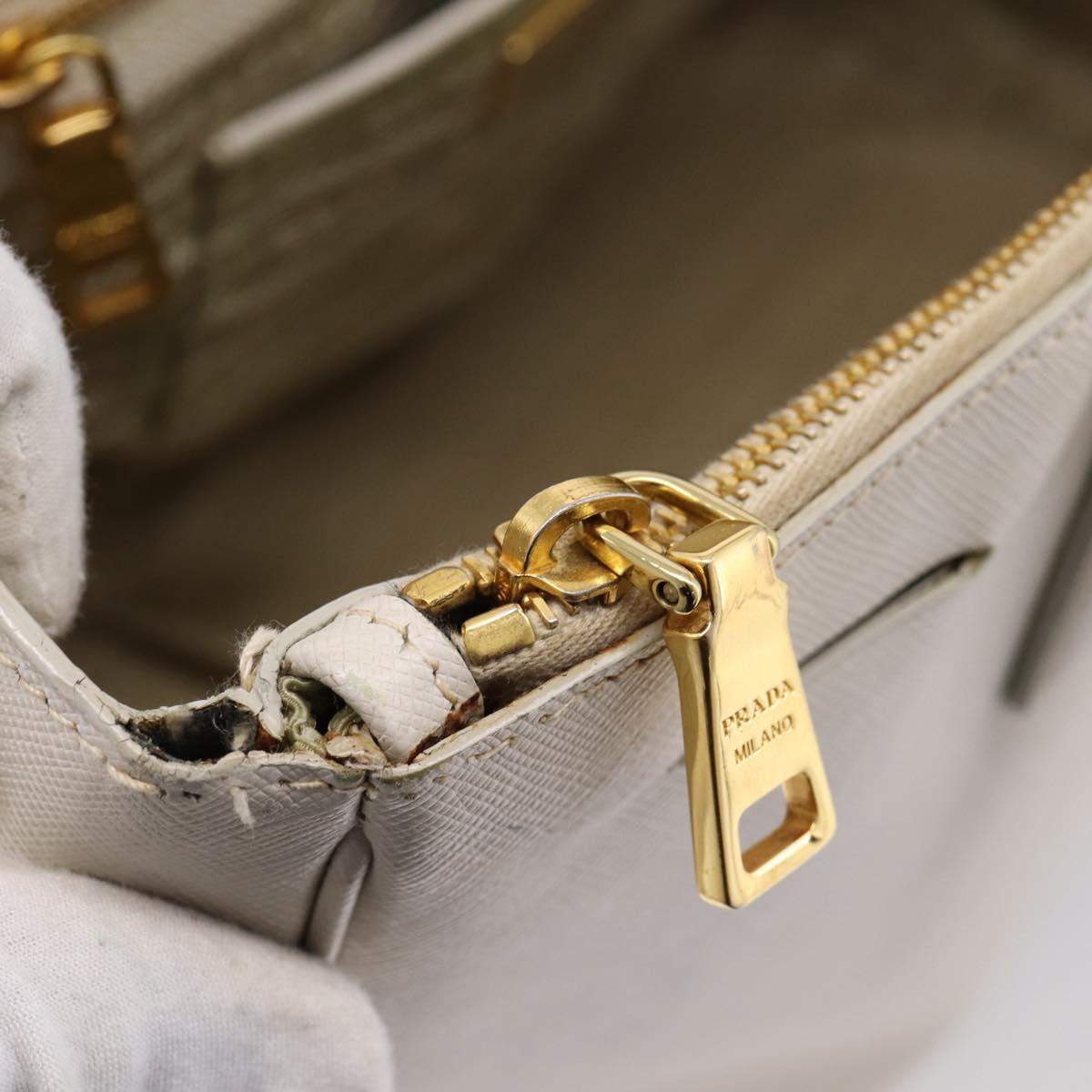 PRADA Galleria Hand Bag Saffiano leather White Gold Auth 201363