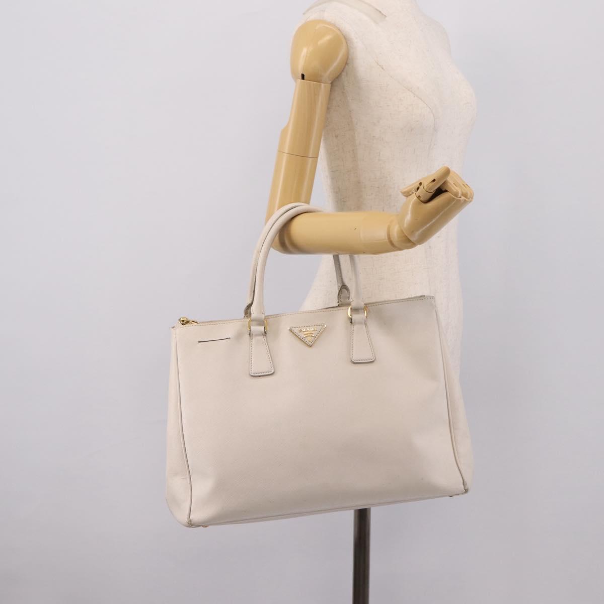 PRADA Galleria Hand Bag Saffiano leather White Gold Auth 201363