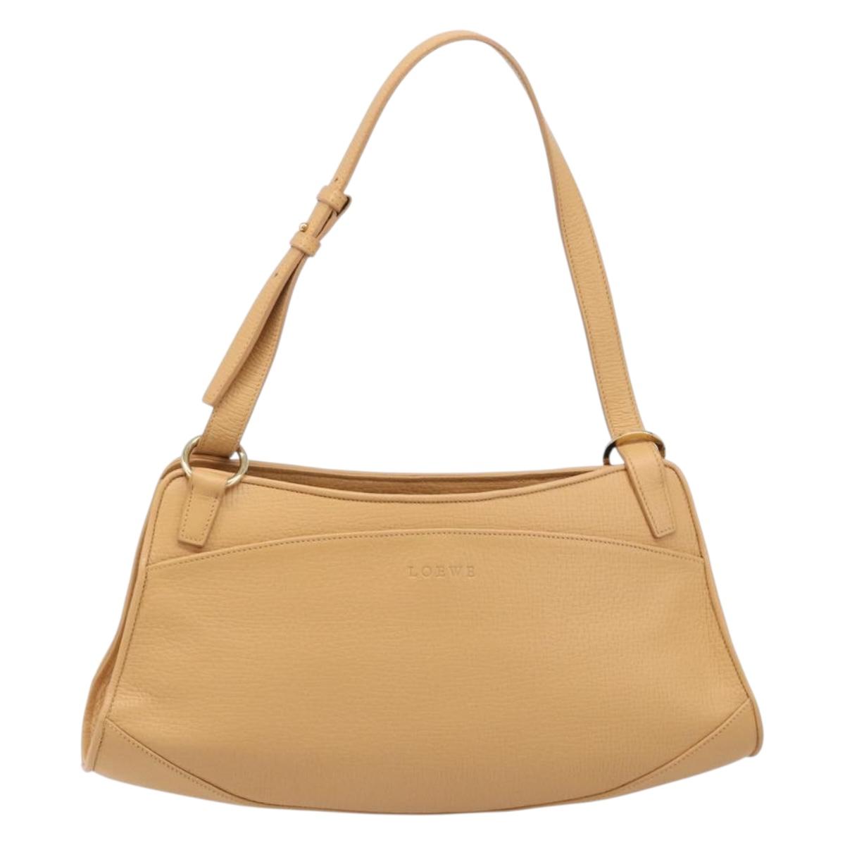 LOEWE Shoulder Bag Leather Beige Gold Auth 201364V