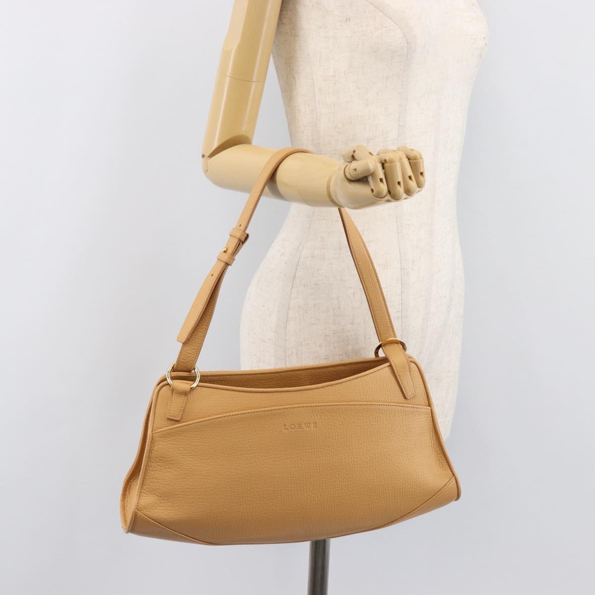 LOEWE Shoulder Bag Leather Beige Gold Auth 201364V