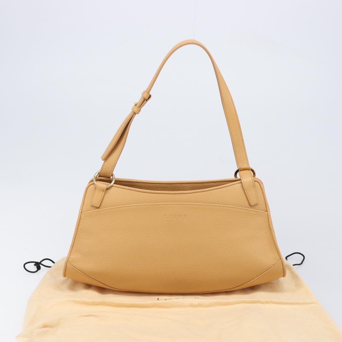 LOEWE Shoulder Bag Leather Beige Gold Auth 201364V