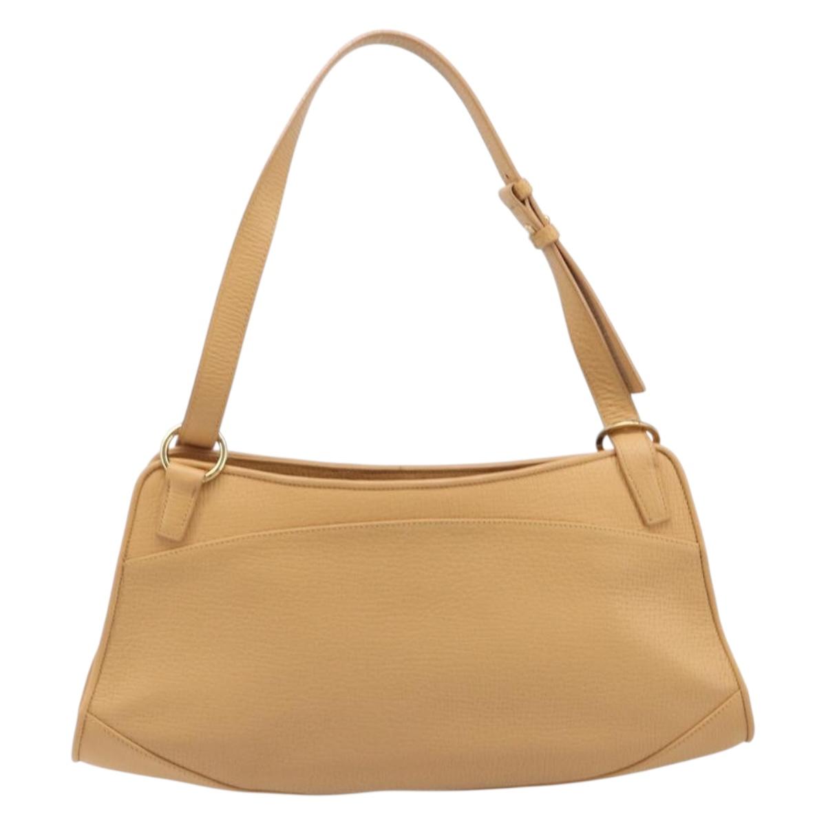LOEWE Shoulder Bag Leather Beige Gold Auth 201364V