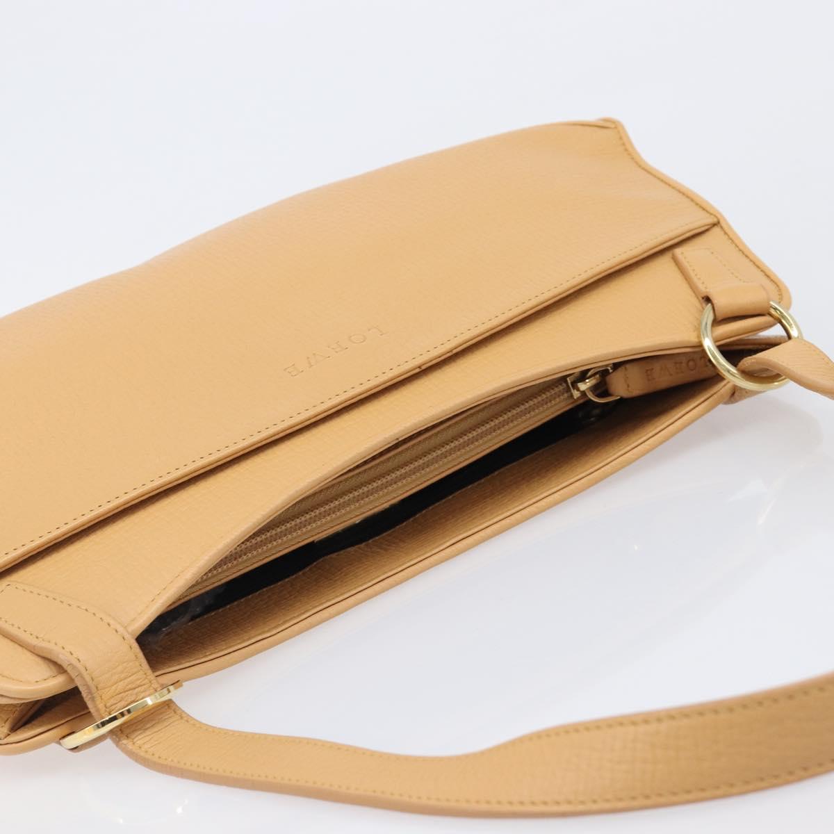 LOEWE Shoulder Bag Leather Beige Gold Auth 201364V