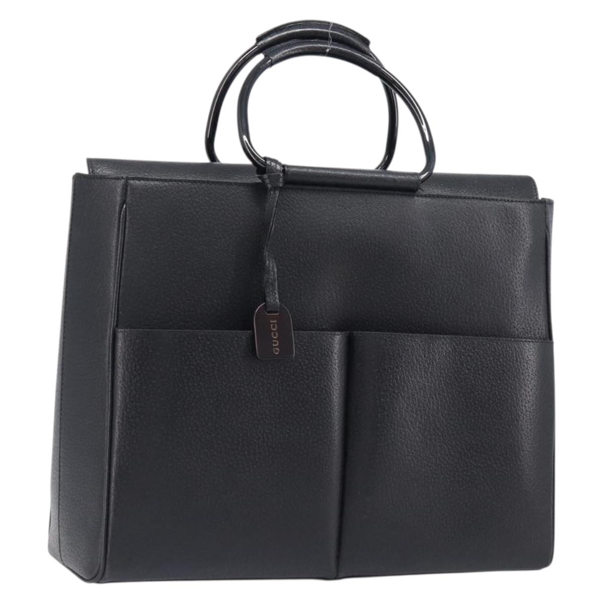 GUCCI Hand Bag Leather Black Silver 002 3754 1313 Auth 201365