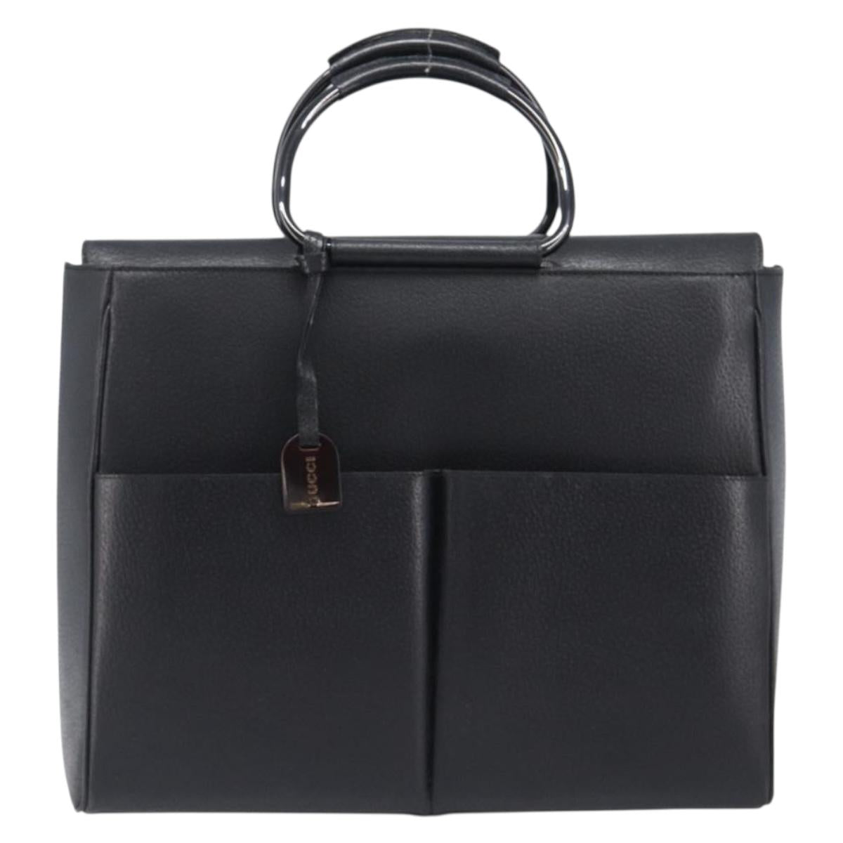 GUCCI Hand Bag Leather Black Silver 002 3754 1313 Auth 201365