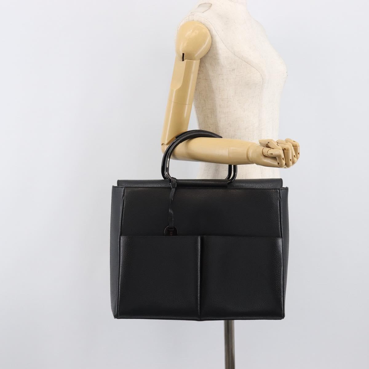 GUCCI Hand Bag Leather Black Silver 002 3754 1313 Auth 201365