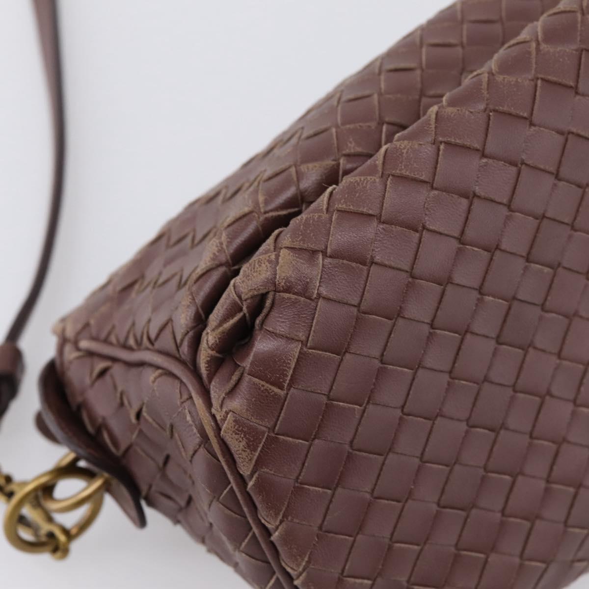 BOTTEGA VENETA INTRECCIATO Shoulder Bag Leather Brown Gold 192661 Auth 201370A