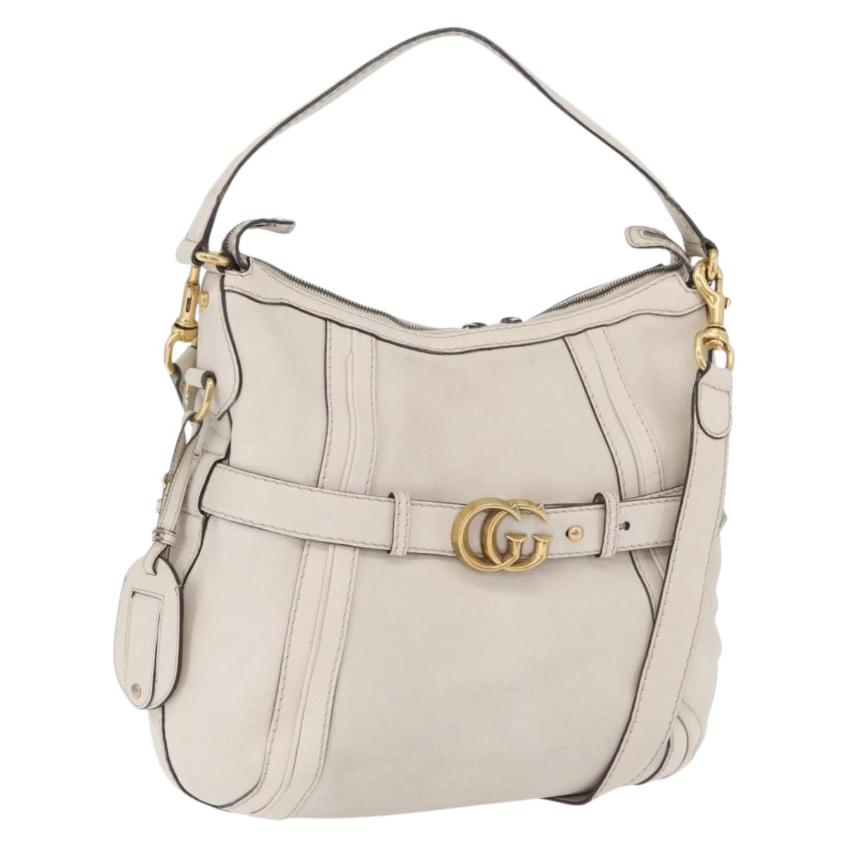 GUCCI GG Marmont Shoulder Bag Leather 2way White Gold 247185 Auth 201371A