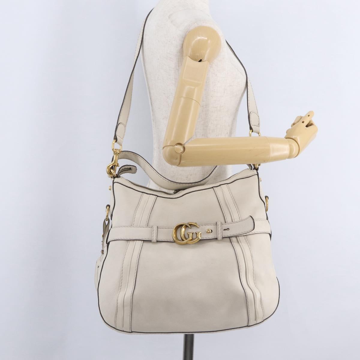 GUCCI GG Marmont Shoulder Bag Leather 2way White Gold 247185 Auth 201371A