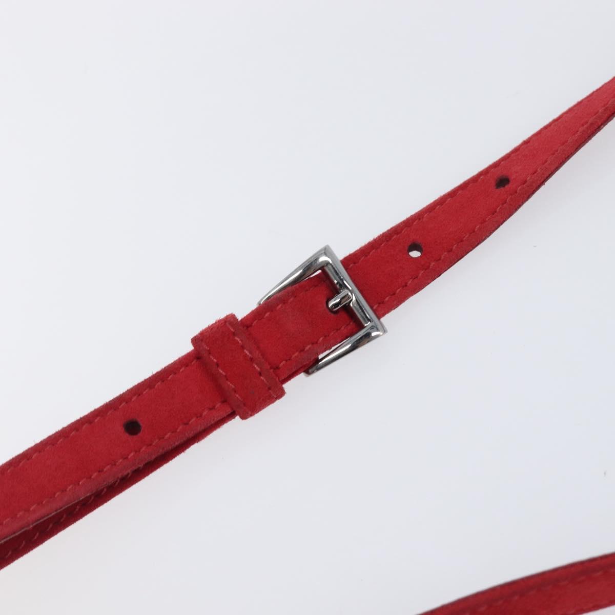 PRADA Shoulder Bag Suede Red Silver Auth 201372