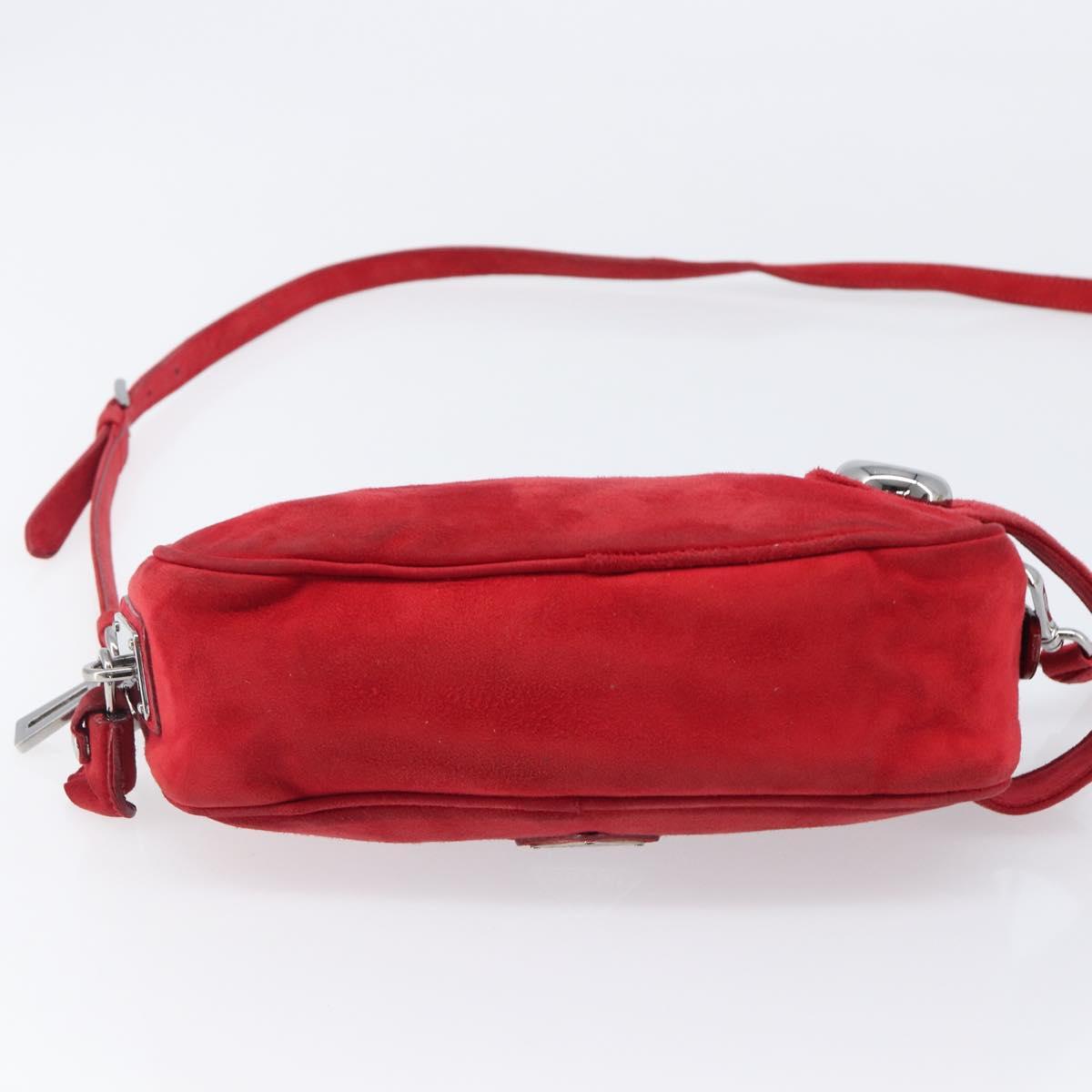 PRADA Shoulder Bag Suede Red Silver Auth 201372