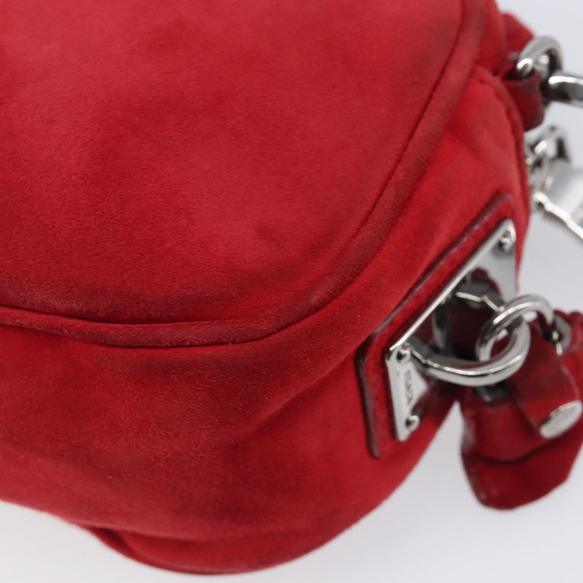 PRADA Shoulder Bag Suede Red Silver Auth 201372