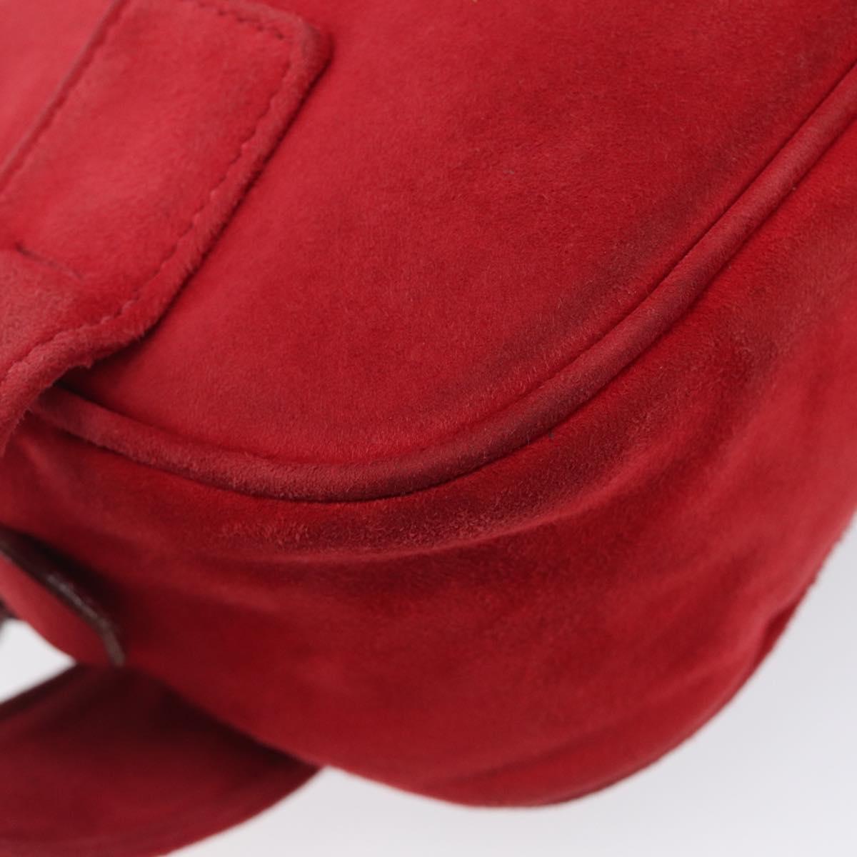 PRADA Shoulder Bag Suede Red Silver Auth 201372