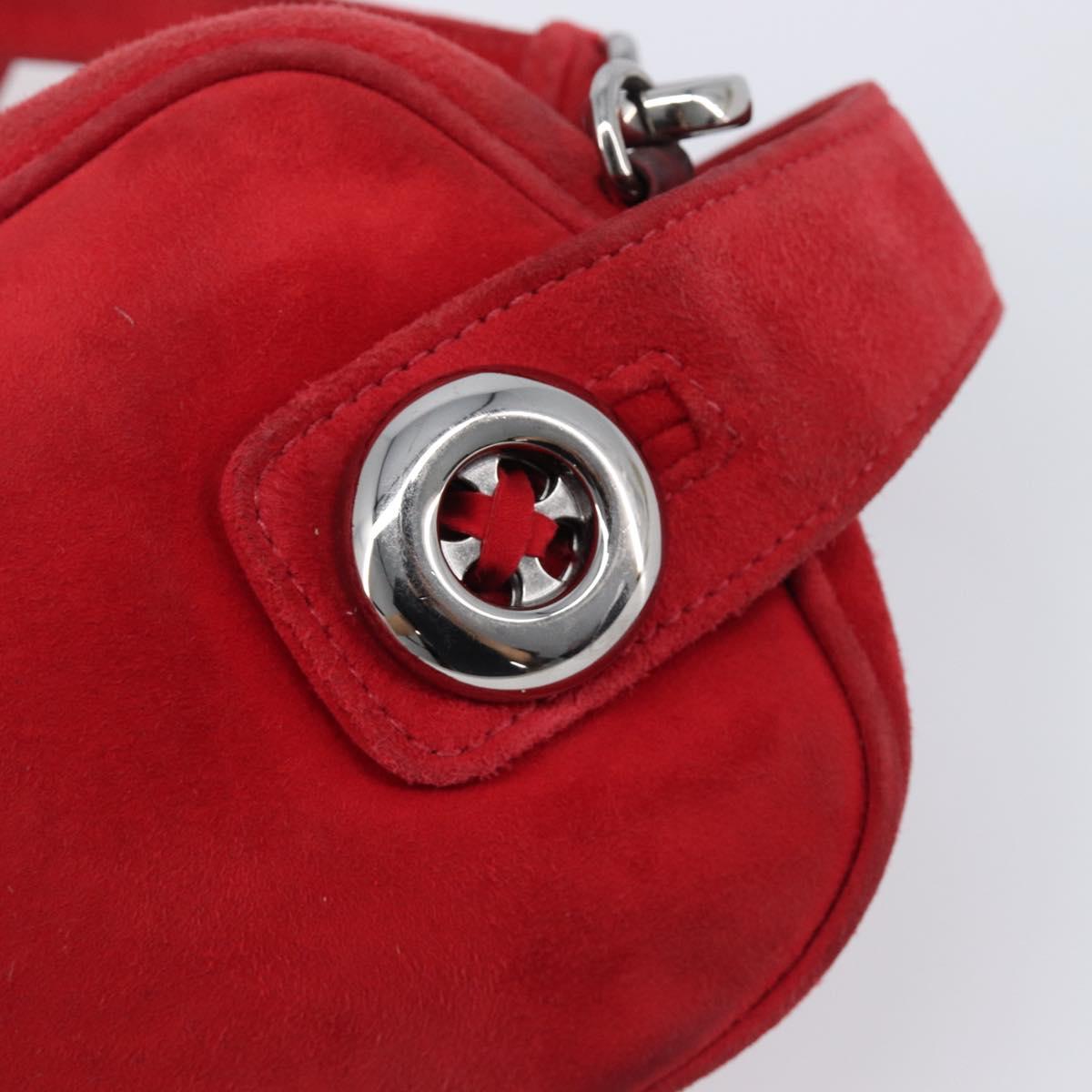 PRADA Shoulder Bag Suede Red Silver Auth 201372