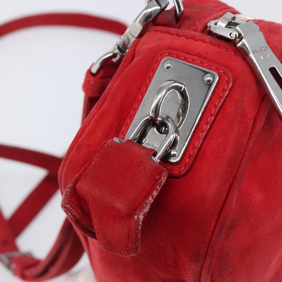 PRADA Shoulder Bag Suede Red Silver Auth 201372