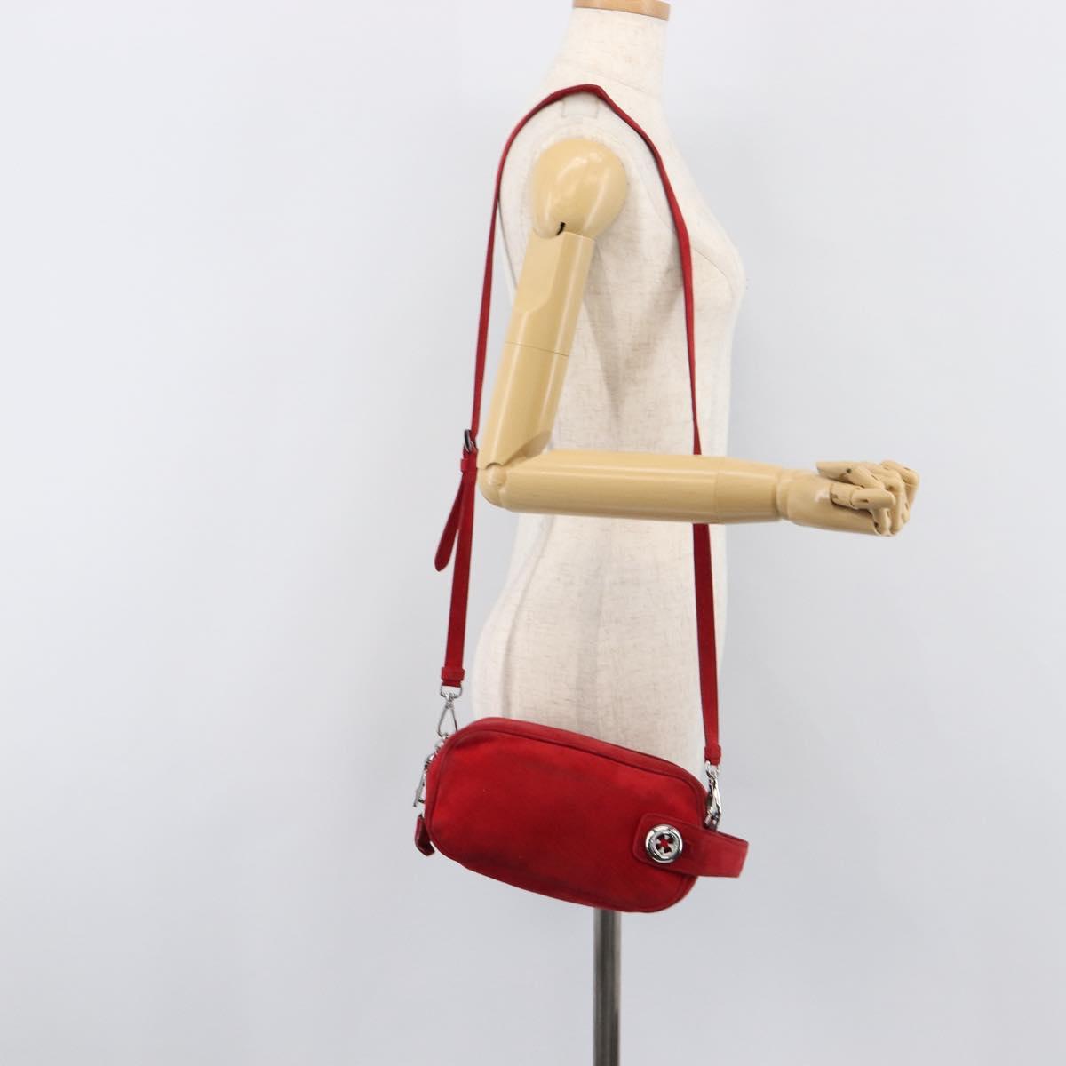 PRADA Shoulder Bag Suede Red Silver Auth 201372