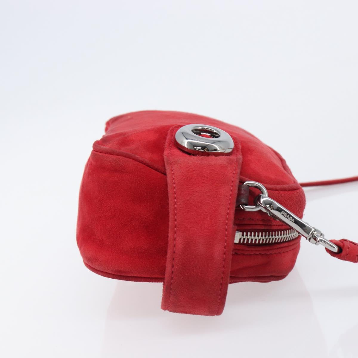 PRADA Shoulder Bag Suede Red Silver Auth 201372