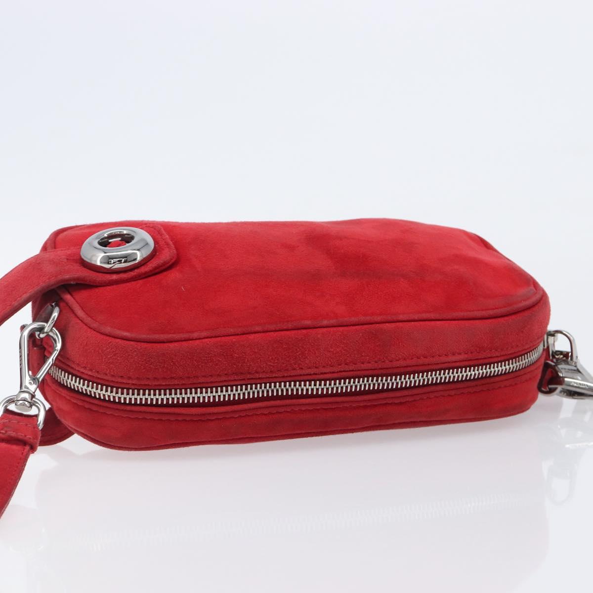 PRADA Shoulder Bag Suede Red Silver Auth 201372