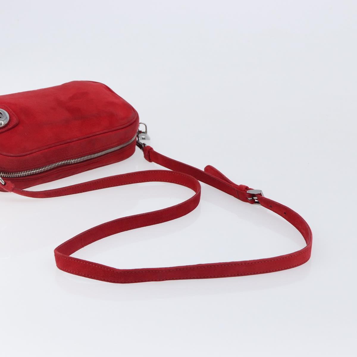 PRADA Shoulder Bag Suede Red Silver Auth 201372