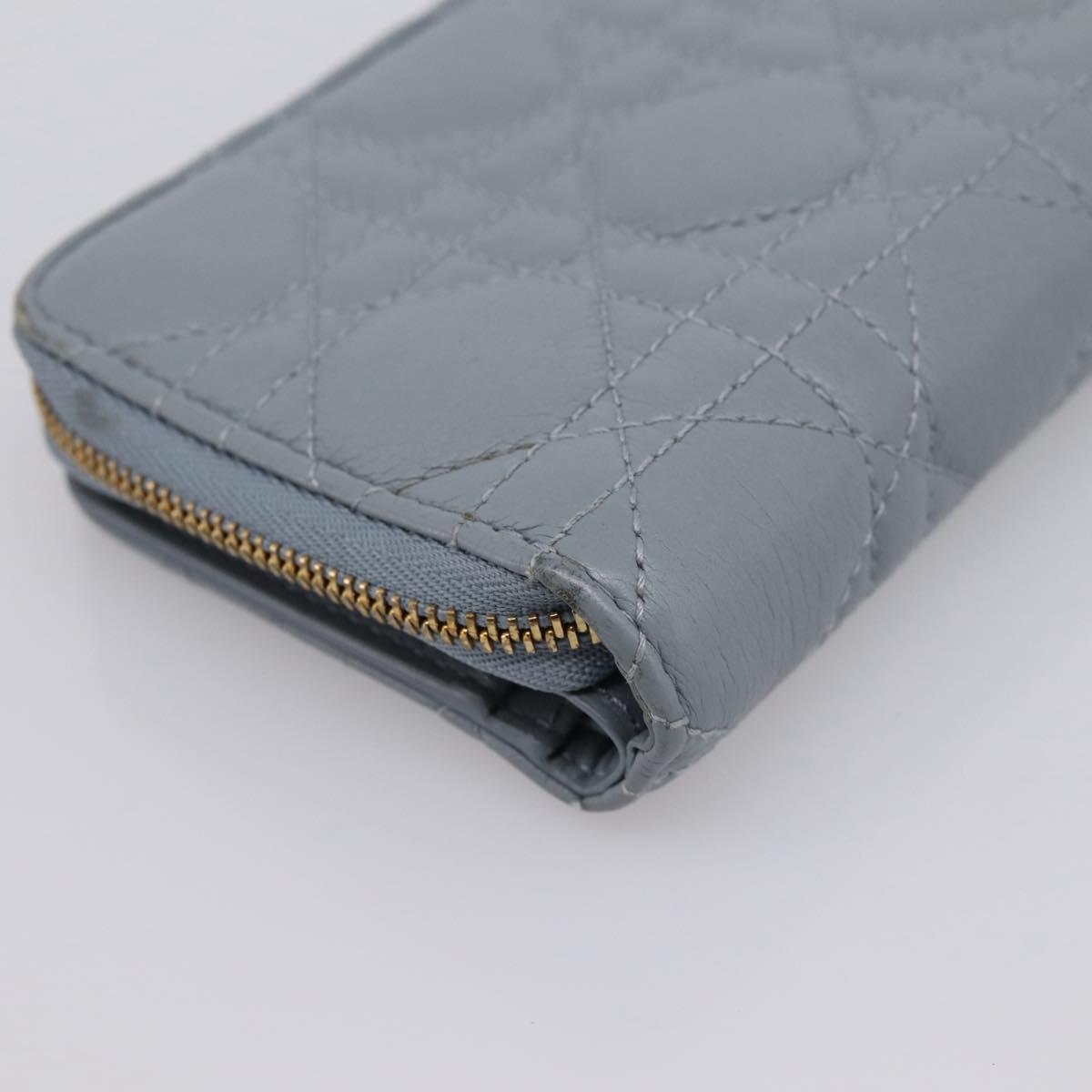 Christian Dior Caro Bifold Wallet Leather Blue Gold Auth 201373A