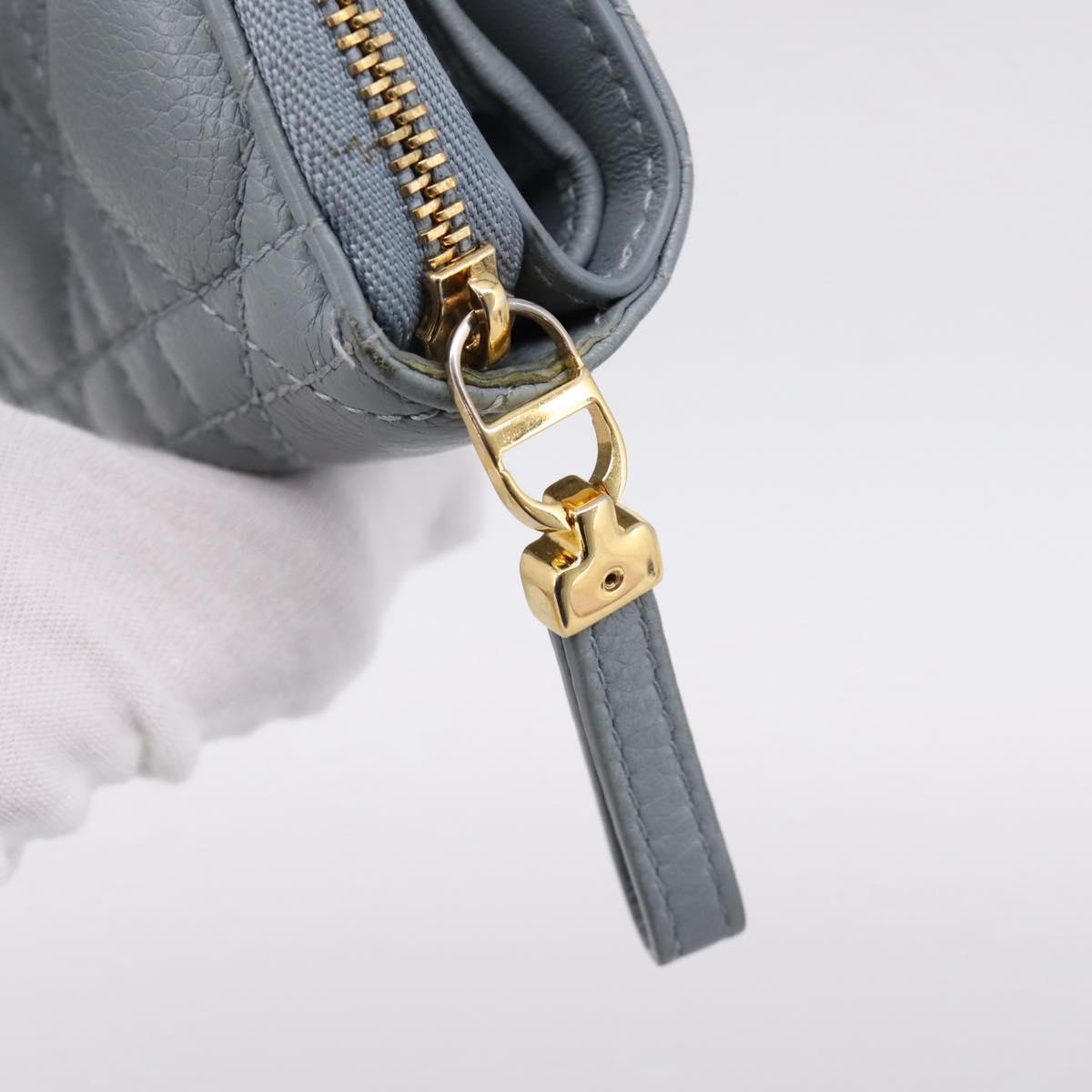 Christian Dior Caro Bifold Wallet Leather Blue Gold Auth 201373A