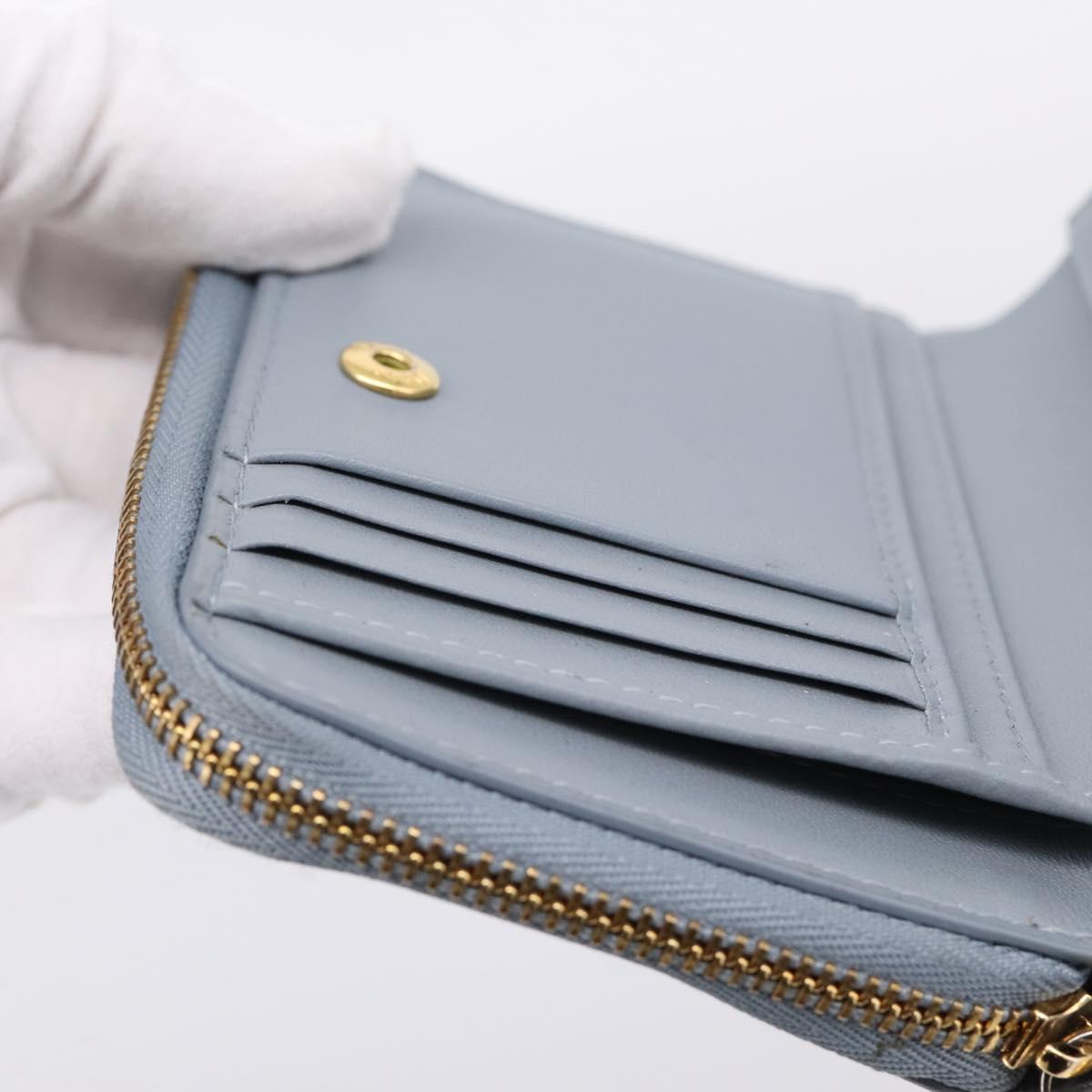 Christian Dior Caro Bifold Wallet Leather Blue Gold Auth 201373A