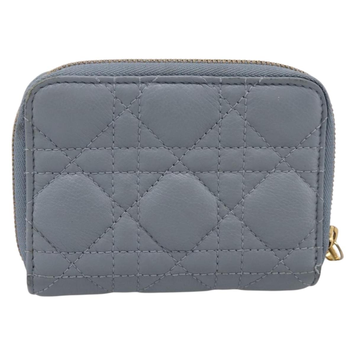 Christian Dior Caro Bifold Wallet Leather Blue Gold Auth 201373A