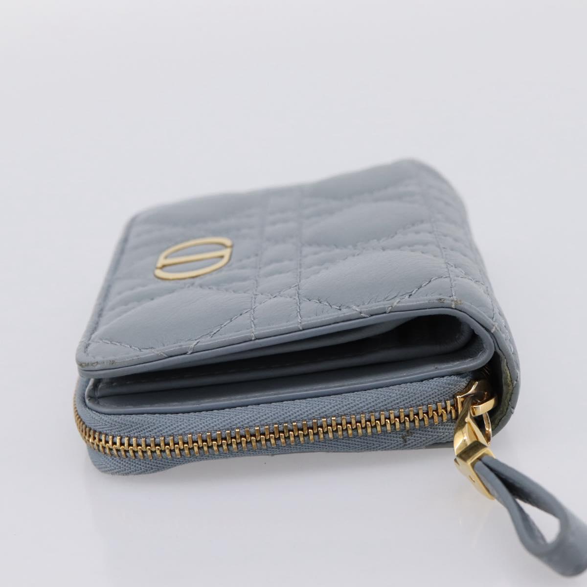 Christian Dior Caro Bifold Wallet Leather Blue Gold Auth 201373A