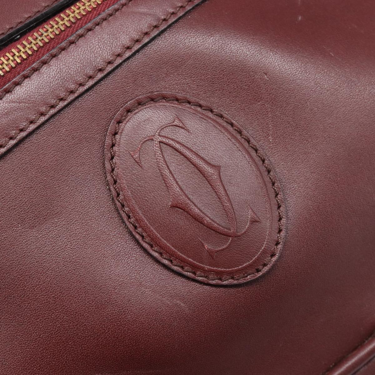 CARTIER Must Line Shoulder Bag Leather Bordeaux Gold Auth 201374