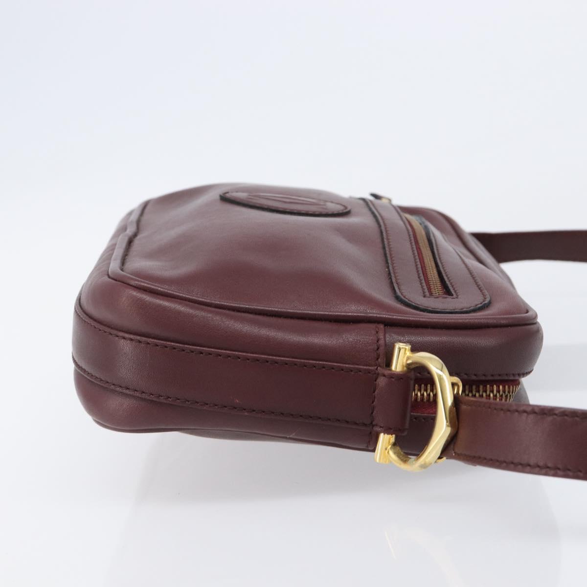 CARTIER Must Line Shoulder Bag Leather Bordeaux Gold Auth 201374