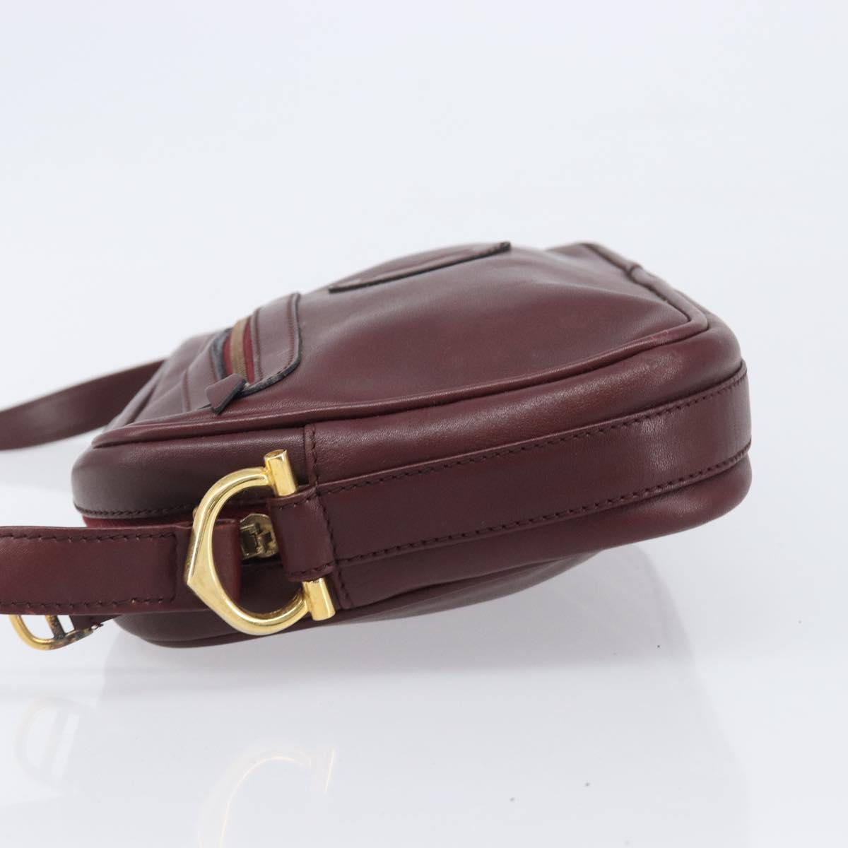 CARTIER Must Line Shoulder Bag Leather Bordeaux Gold Auth 201374
