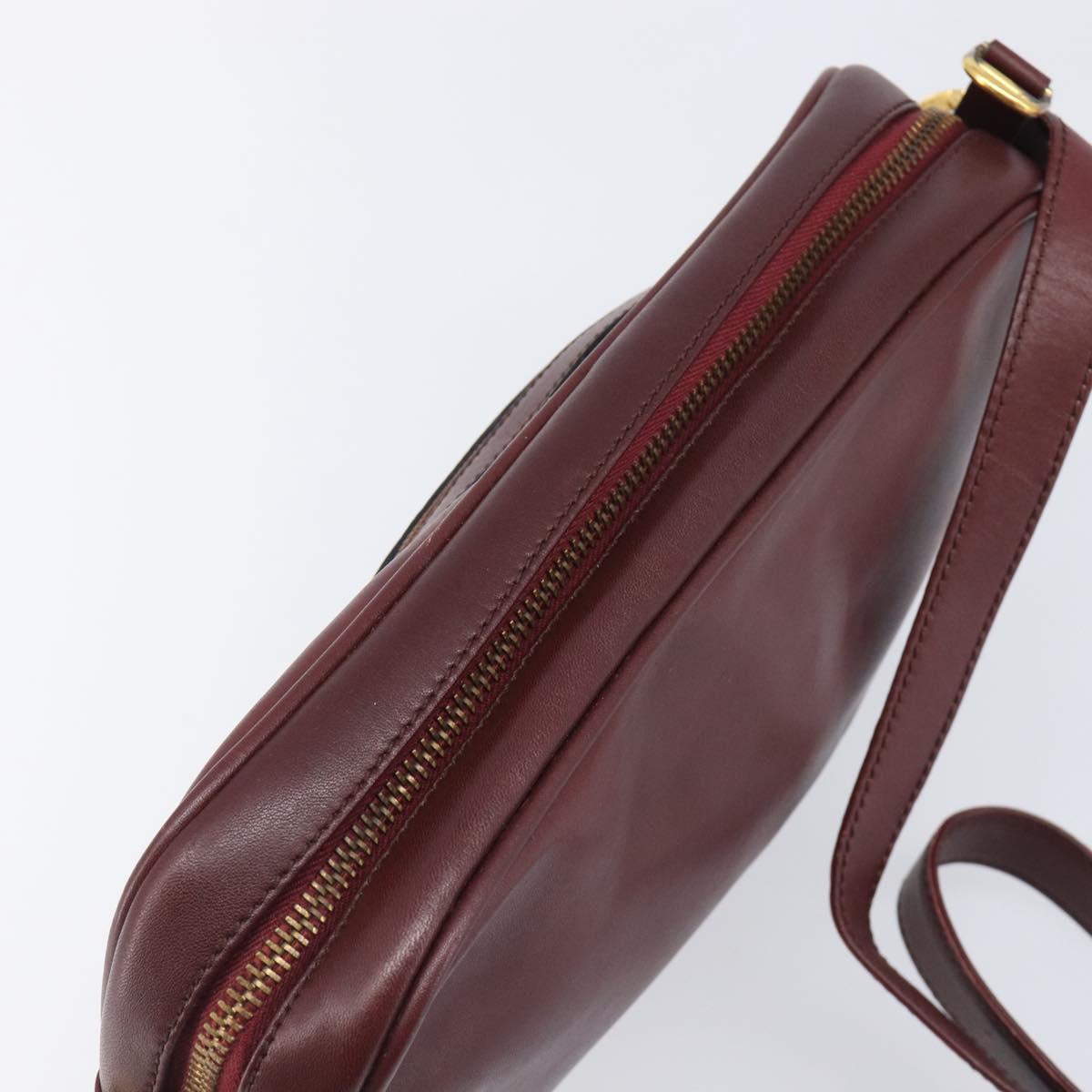 CARTIER Must Line Shoulder Bag Leather Bordeaux Gold Auth 201374