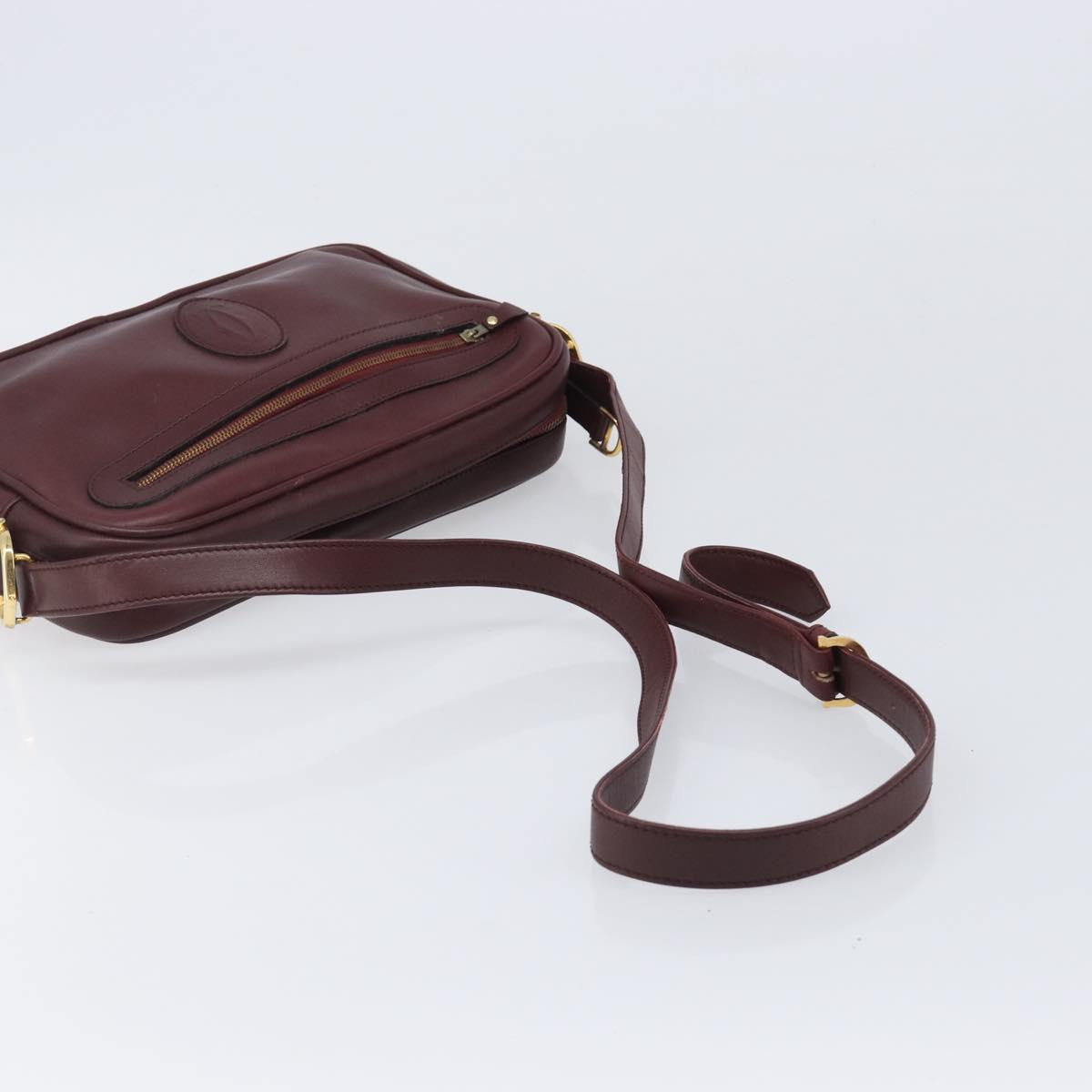 CARTIER Must Line Shoulder Bag Leather Bordeaux Gold Auth 201374