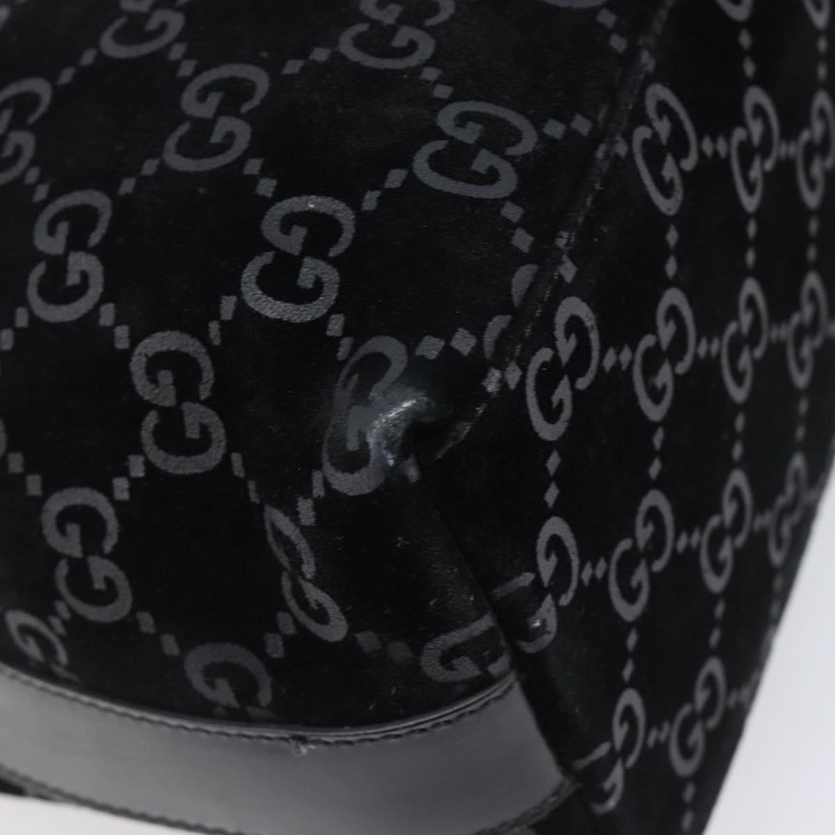 GUCCI GG Canvas Shoulder Bag Suede Black Silver 000 0602 Auth 201375V