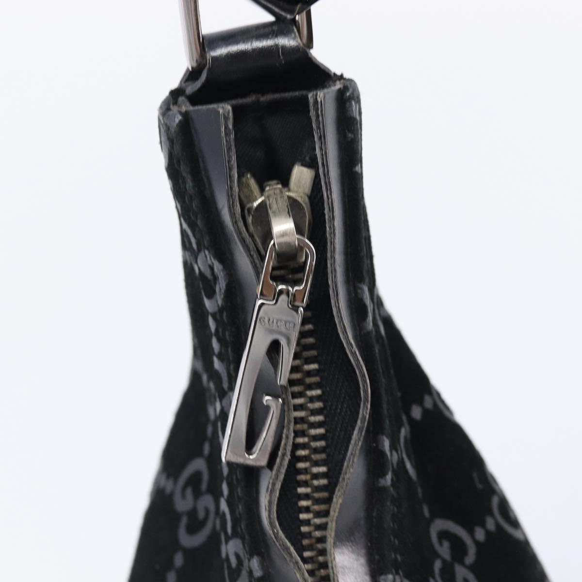GUCCI GG Canvas Shoulder Bag Suede Black Silver 000 0602 Auth 201375V